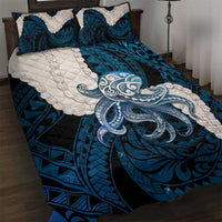 Blue Galaxy Polynesia Tribal Octopus Tattoo Quilt Bed Set Pikake Lei Polynesian Pattern