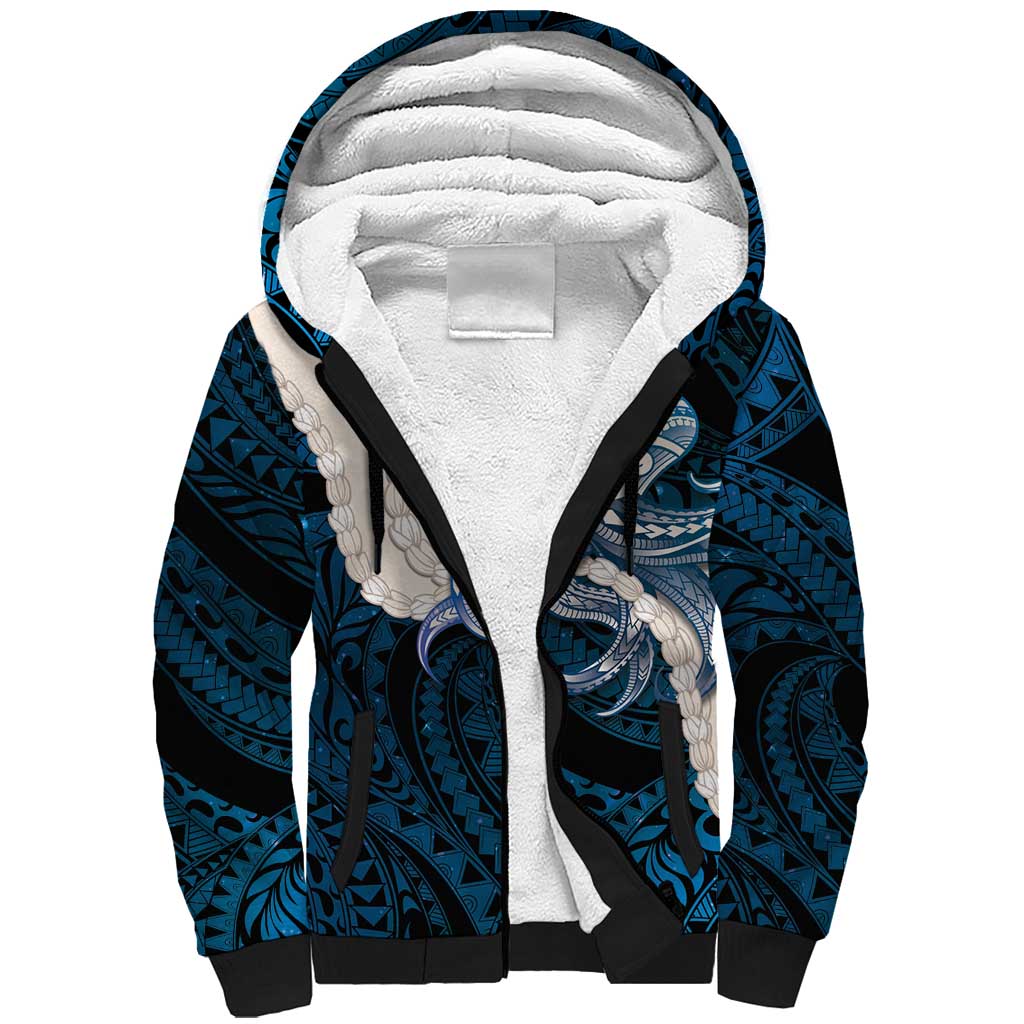 Blue Galaxy Polynesia Tribal Octopus Tattoo Sherpa Hoodie Pikake Lei Polynesian Pattern LT14 Unisex Blue - Polynesian Pride