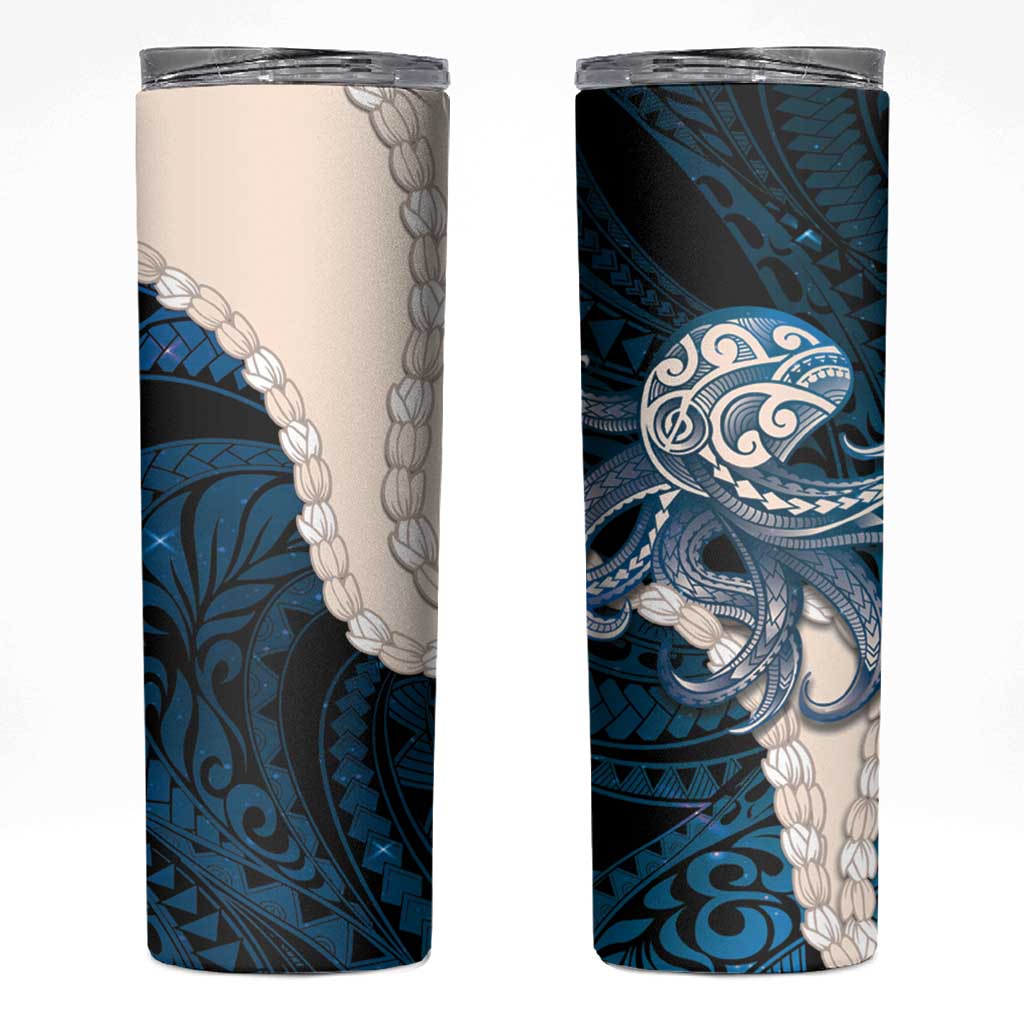 Blue Galaxy Polynesia Tribal Octopus Tattoo Skinny Tumbler Pikake Lei Polynesian Pattern