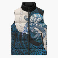 Blue Galaxy Polynesia Tribal Octopus Tattoo Sleeveless Puffer Jacket Pikake Lei Polynesian Pattern