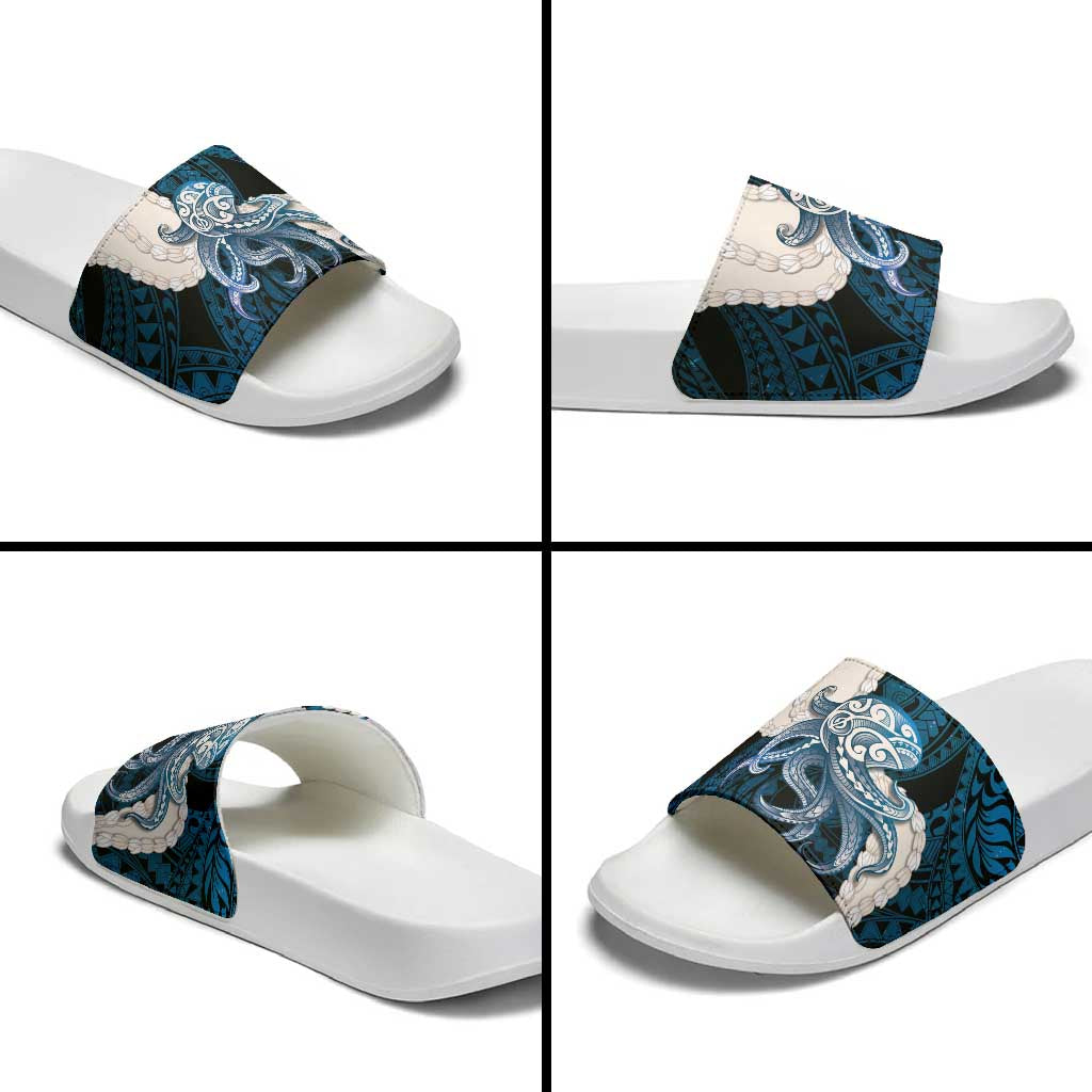 Blue Galaxy Polynesia Tribal Octopus Tattoo Slide Sandals Pikake Lei Polynesian Pattern