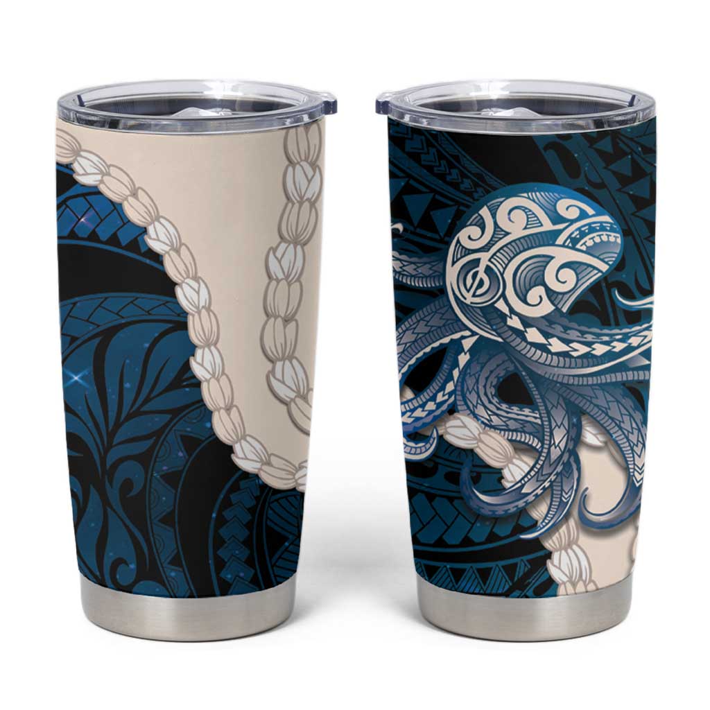 Blue Galaxy Polynesia Tribal Octopus Tattoo Tumbler Cup Pikake Lei Polynesian Pattern