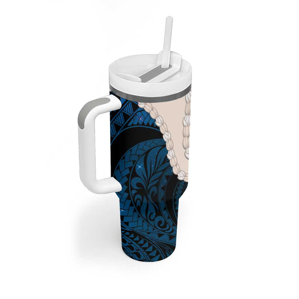 Blue Galaxy Polynesia Tribal Octopus Tattoo Tumbler With Handle Pikake Lei Polynesian Pattern