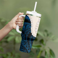 Blue Galaxy Polynesia Tribal Octopus Tattoo Tumbler With Handle Pikake Lei Polynesian Pattern