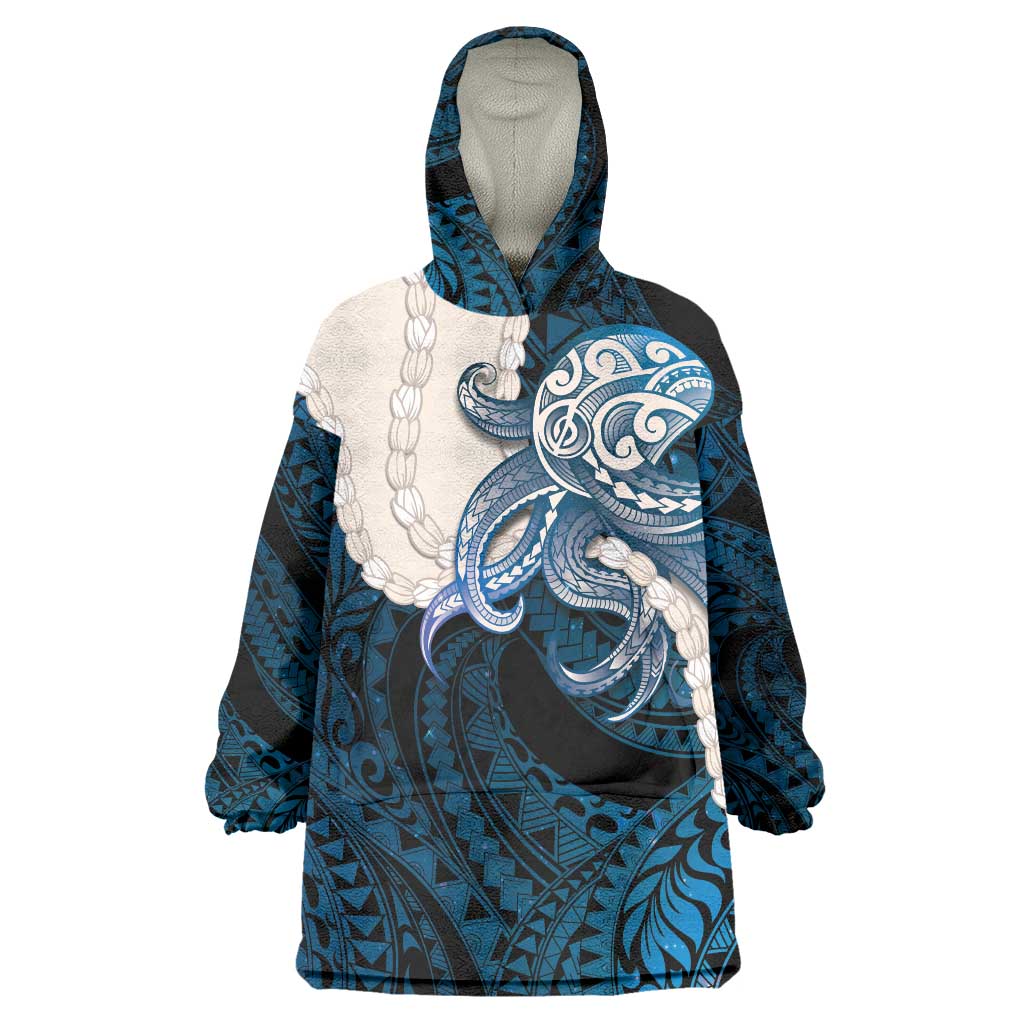 Blue Galaxy Polynesia Tribal Octopus Tattoo Wearable Blanket Hoodie Pikake Lei Polynesian Pattern