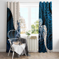 Blue Galaxy Polynesia Tribal Octopus Tattoo Window Curtain Pikake Lei Polynesian Pattern
