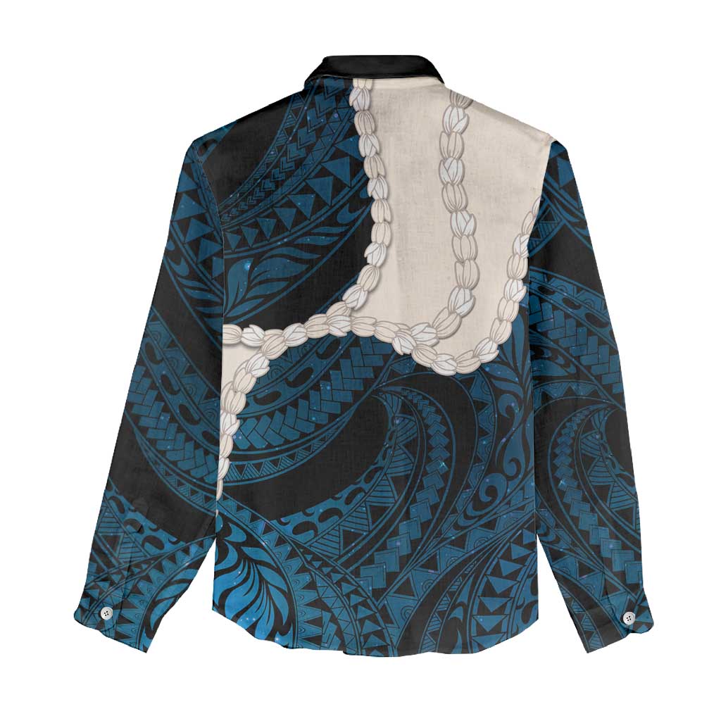 Blue Galaxy Polynesia Tribal Octopus Tattoo Women Casual Shirt Pikake Lei Polynesian Pattern