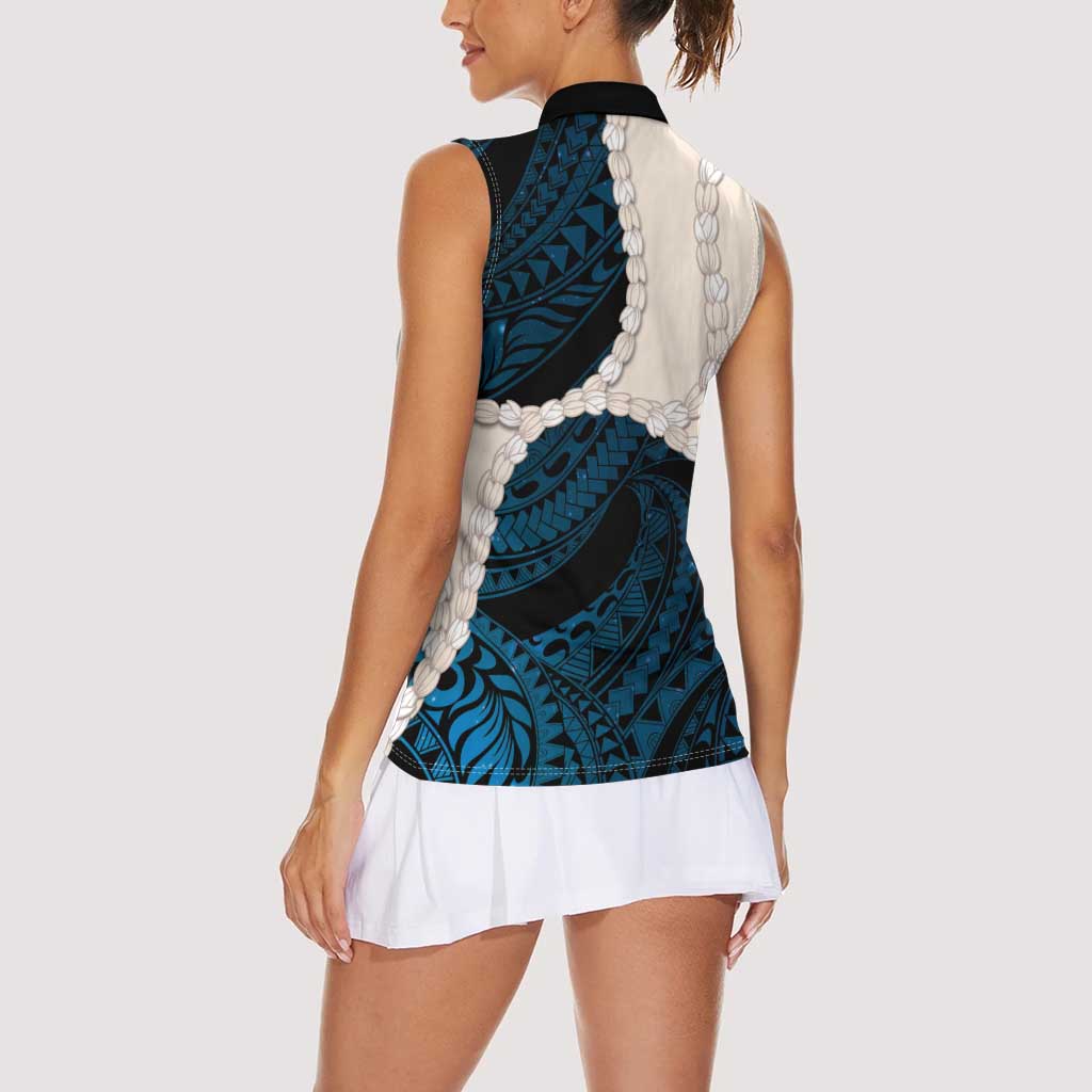 Blue Galaxy Polynesia Tribal Octopus Tattoo Women Sleeveless Polo Shirt Pikake Lei Polynesian Pattern