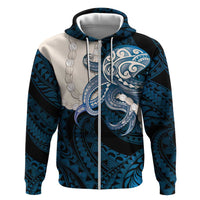 Blue Galaxy Polynesia Tribal Octopus Tattoo Zip Hoodie Pikake Lei Polynesian Pattern