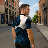 Blue Galaxy Polynesia Tribal Octopus Tattoo Zipper Polo Shirt Pikake Lei Polynesian Pattern