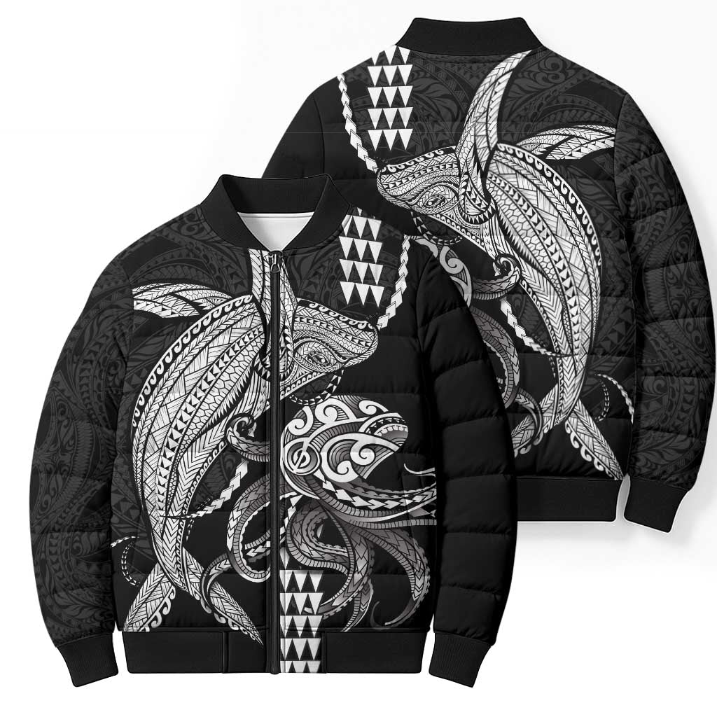 Kanaloa Aloha Hawaii Bomber Puffer Jacket Humpback Whale Octopus Tattoo Kakau Pattern