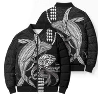 Kanaloa Aloha Hawaii Bomber Puffer Jacket Humpback Whale Octopus Tattoo Kakau Pattern