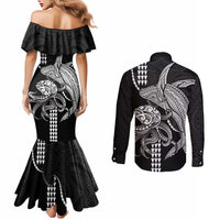 Kanaloa Aloha Hawaii Couples Matching Mermaid Dress and Long Sleeve Button Shirt Humpback Whale Octopus Tattoo Kakau Pattern LT14 - Polynesian Pride