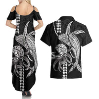 Kanaloa Aloha Hawaii Couples Matching Summer Maxi Dress and Hawaiian Shirt Humpback Whale Octopus Tattoo Kakau Pattern LT14 - Polynesian Pride