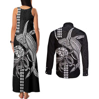 Kanaloa Aloha Hawaii Couples Matching Tank Maxi Dress and Long Sleeve Button Shirt Humpback Whale Octopus Tattoo Kakau Pattern LT14 - Polynesian Pride