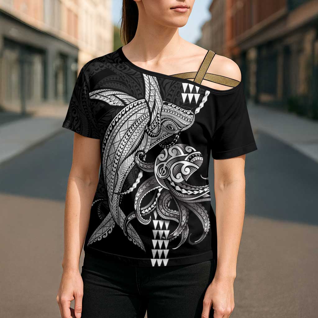 Kanaloa Aloha Hawaii Cross Shoulder Shirt Humpback Whale Octopus Tattoo Kakau Pattern