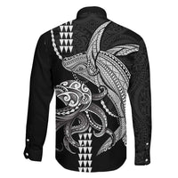 Kanaloa Aloha Hawaii Family Matching Long Sleeve Bodycon Dress and Hawaiian Shirt Humpback Whale Octopus Tattoo Kakau Pattern LT14 - Polynesian Pride