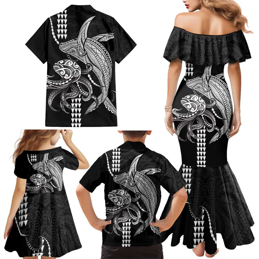 Kanaloa Aloha Hawaii Family Matching Mermaid Dress and Hawaiian Shirt Humpback Whale Octopus Tattoo Kakau Pattern LT14 - Polynesian Pride