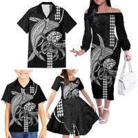 Kanaloa Aloha Hawaii Family Matching Off The Shoulder Long Sleeve Dress and Hawaiian Shirt Humpback Whale Octopus Tattoo Kakau Pattern LT14 - Polynesian Pride