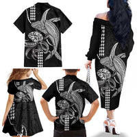 Kanaloa Aloha Hawaii Family Matching Off The Shoulder Long Sleeve Dress and Hawaiian Shirt Humpback Whale Octopus Tattoo Kakau Pattern LT14 - Polynesian Pride