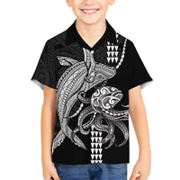 Kanaloa Aloha Hawaii Family Matching Off Shoulder Maxi Dress and Hawaiian Shirt Humpback Whale Octopus Tattoo Kakau Pattern LT14 Son's Shirt Black - Polynesian Pride