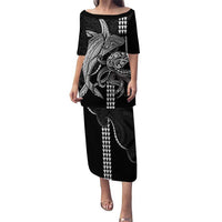 Kanaloa Aloha Hawaii Family Matching Puletasi and Hawaiian Shirt Humpback Whale Octopus Tattoo Kakau Pattern LT14 Mom's Dress Black - Polynesian Pride