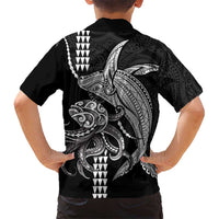 Kanaloa Aloha Hawaii Family Matching Short Sleeve Bodycon Dress and Hawaiian Shirt Humpback Whale Octopus Tattoo Kakau Pattern LT14 - Polynesian Pride