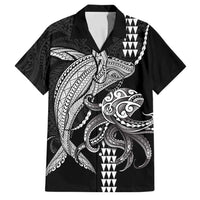 Kanaloa Aloha Hawaii Family Matching Summer Maxi Dress and Hawaiian Shirt Humpback Whale Octopus Tattoo Kakau Pattern LT14 Dad's Shirt - Short Sleeve Black - Polynesian Pride