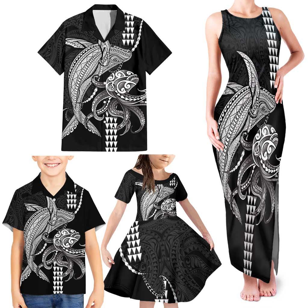 Kanaloa Aloha Hawaii Family Matching Tank Maxi Dress and Hawaiian Shirt Humpback Whale Octopus Tattoo Kakau Pattern LT14 - Polynesian Pride