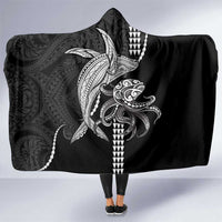 Kanaloa Aloha Hawaii Hooded Blanket Humpback Whale Octopus Tattoo Kakau Pattern LT14 One Size Black - Polynesian Pride