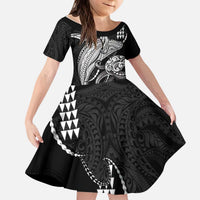 Kanaloa Aloha Hawaii Kid Short Sleeve Dress Humpback Whale Octopus Tattoo Kakau Pattern LT14 KID Black - Polynesian Pride