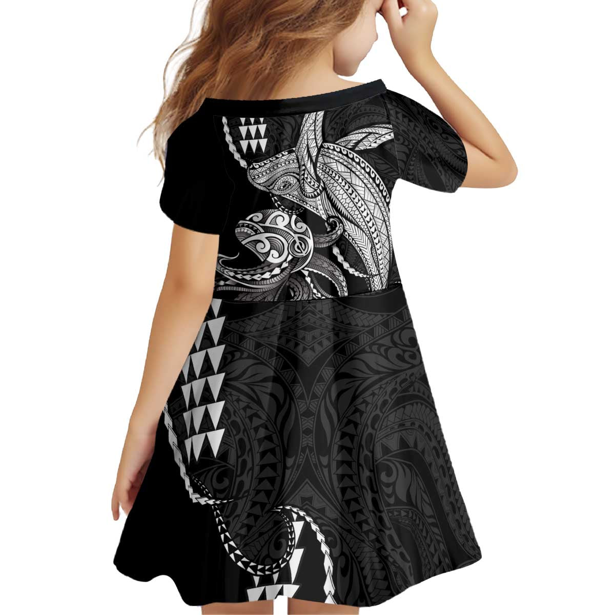 Kanaloa Aloha Hawaii Kid Short Sleeve Dress Humpback Whale Octopus Tattoo Kakau Pattern LT14 - Polynesian Pride