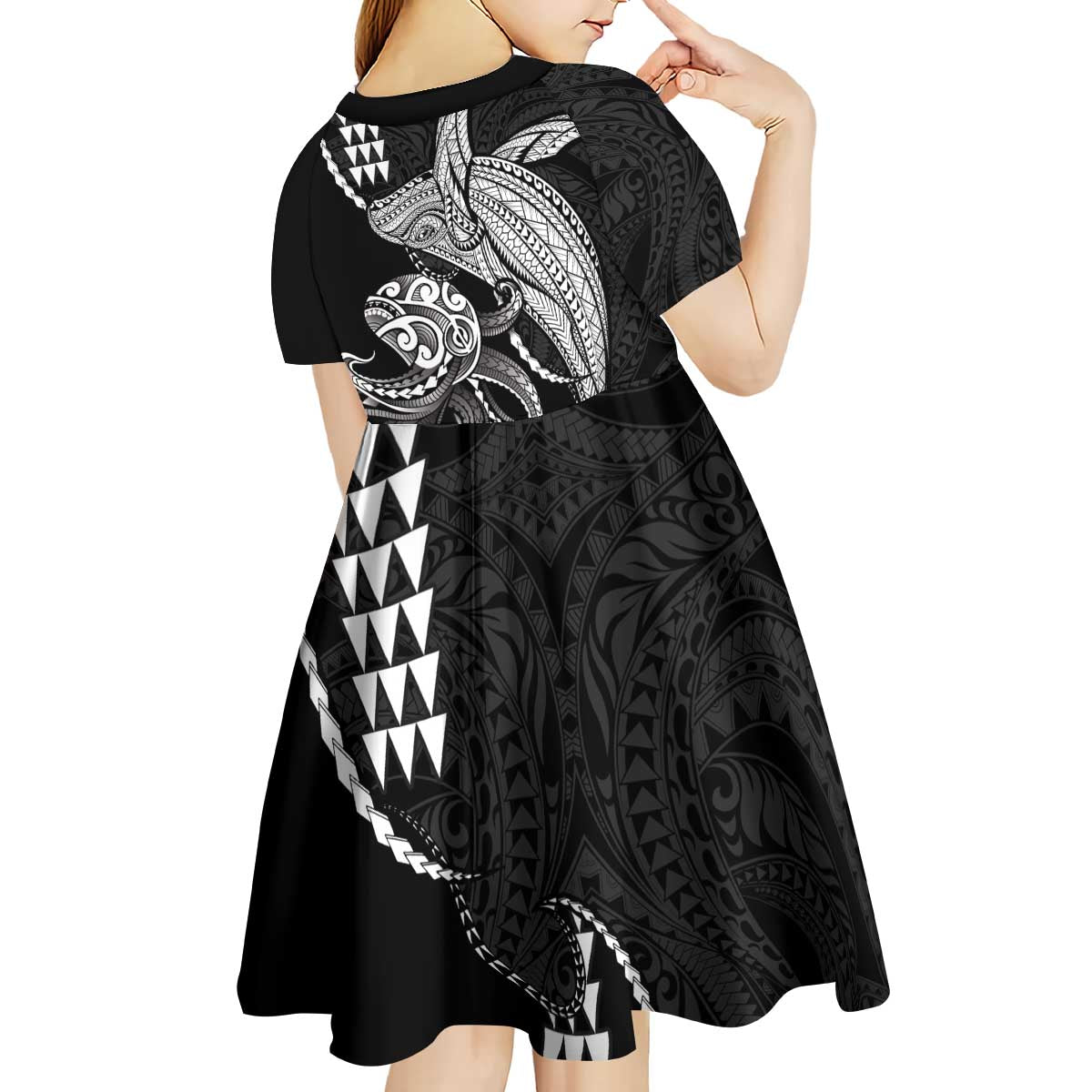 Kanaloa Aloha Hawaii Kid Short Sleeve Dress Humpback Whale Octopus Tattoo Kakau Pattern LT14 - Polynesian Pride