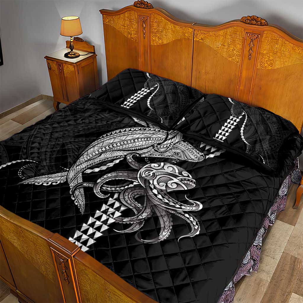 Kanaloa Aloha Hawaii Quilt Bed Set Humpback Whale Octopus Tattoo Kakau Pattern
