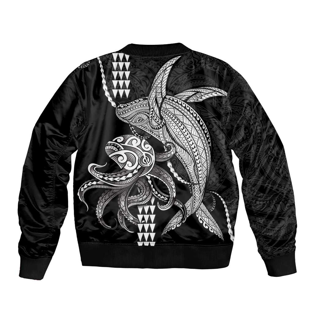 Kanaloa Aloha Hawaii Sleeve Zip Bomber Jacket Humpback Whale Octopus Tattoo Kakau Pattern