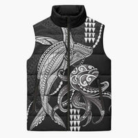 Kanaloa Aloha Hawaii Sleeveless Puffer Jacket Humpback Whale Octopus Tattoo Kakau Pattern LT14 Unisex Black - Polynesian Pride