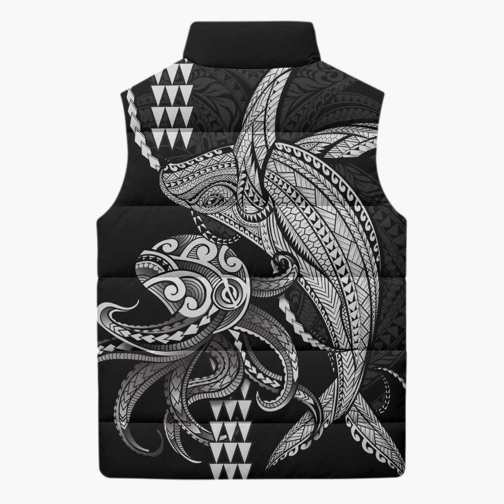 Kanaloa Aloha Hawaii Sleeveless Puffer Jacket Humpback Whale Octopus Tattoo Kakau Pattern LT14 - Polynesian Pride