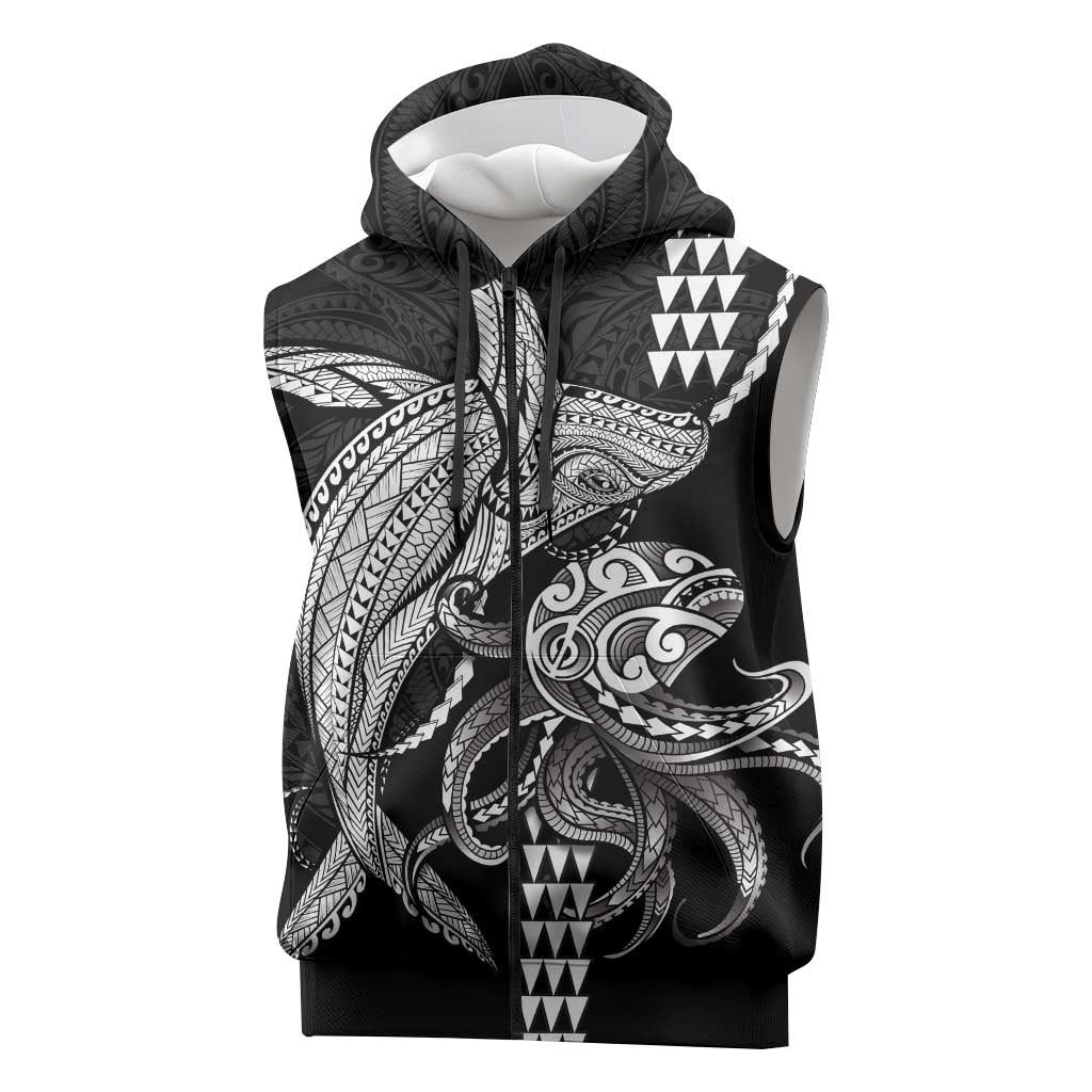 Kanaloa Aloha Hawaii Sleeveless Zip Hoodie Humpback Whale Octopus Tattoo Kakau Pattern