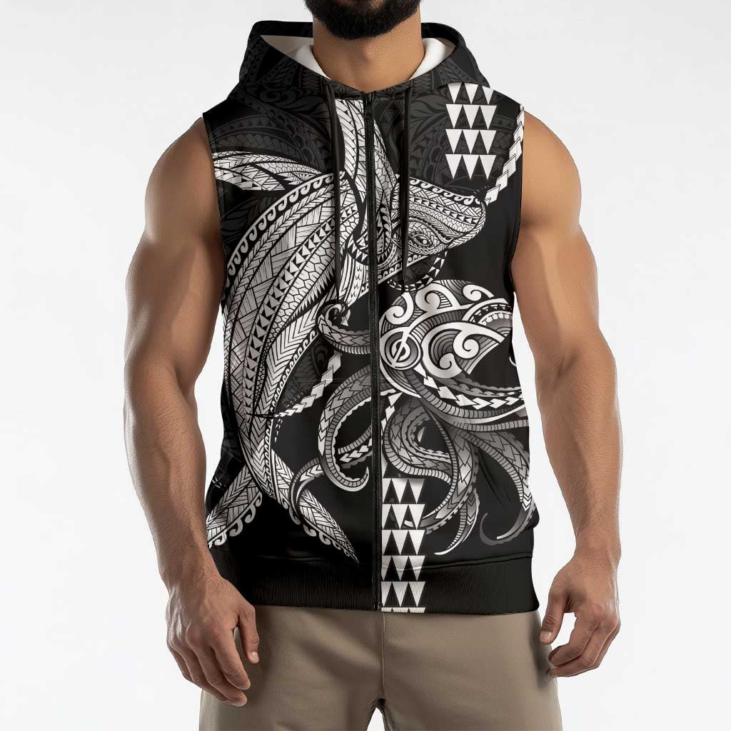 Kanaloa Aloha Hawaii Sleeveless Zip Hoodie Humpback Whale Octopus Tattoo Kakau Pattern