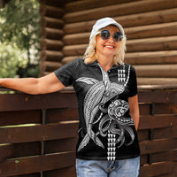 Kanaloa Aloha Hawaii Women Polo Shirt Humpback Whale Octopus Tattoo Kakau Pattern