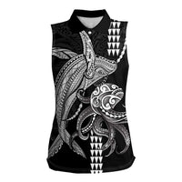 Kanaloa Aloha Hawaii Women Sleeveless Polo Shirt Humpback Whale Octopus Tattoo Kakau Pattern LT14 Female Black - Polynesian Pride