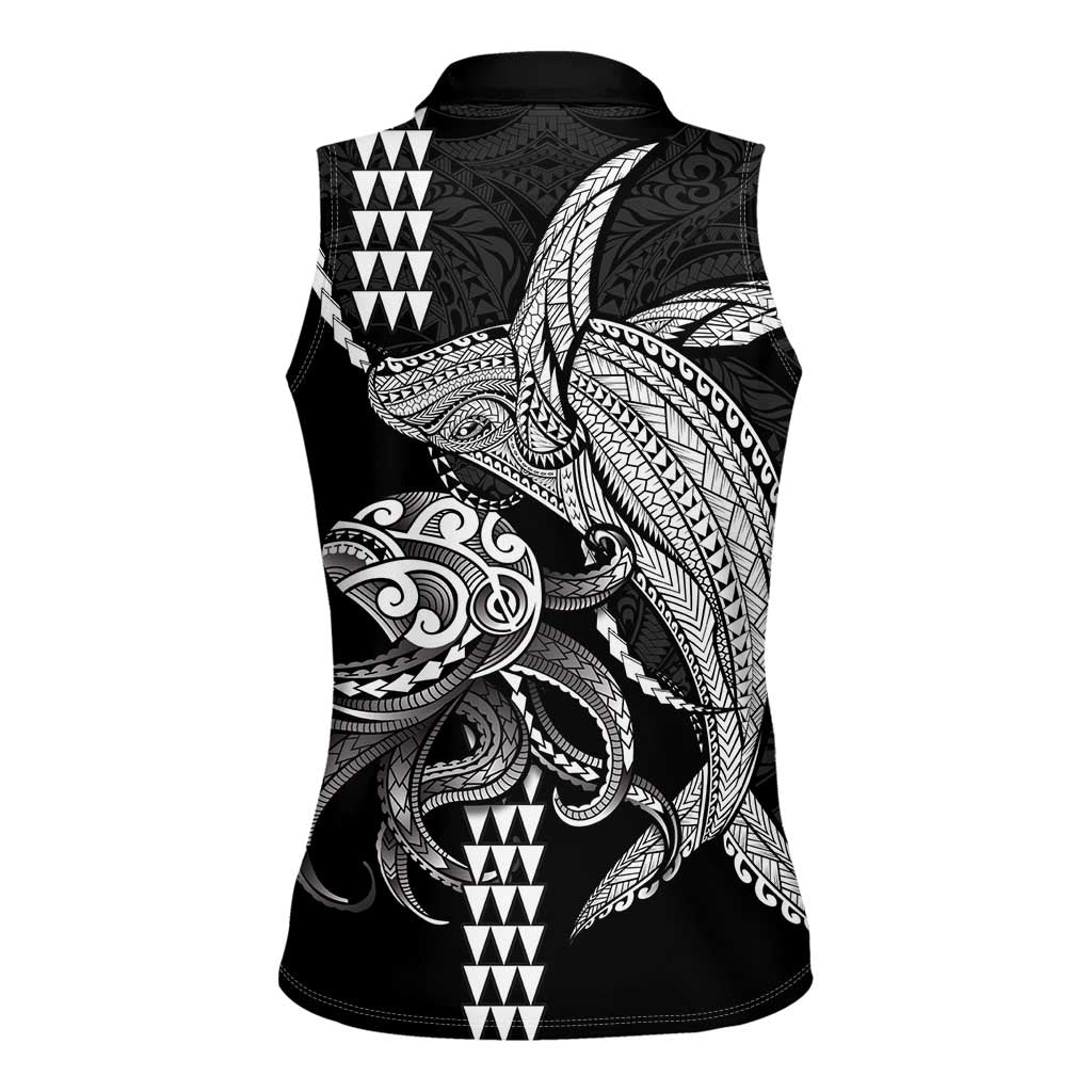 Kanaloa Aloha Hawaii Women Sleeveless Polo Shirt Humpback Whale Octopus Tattoo Kakau Pattern LT14 - Polynesian Pride