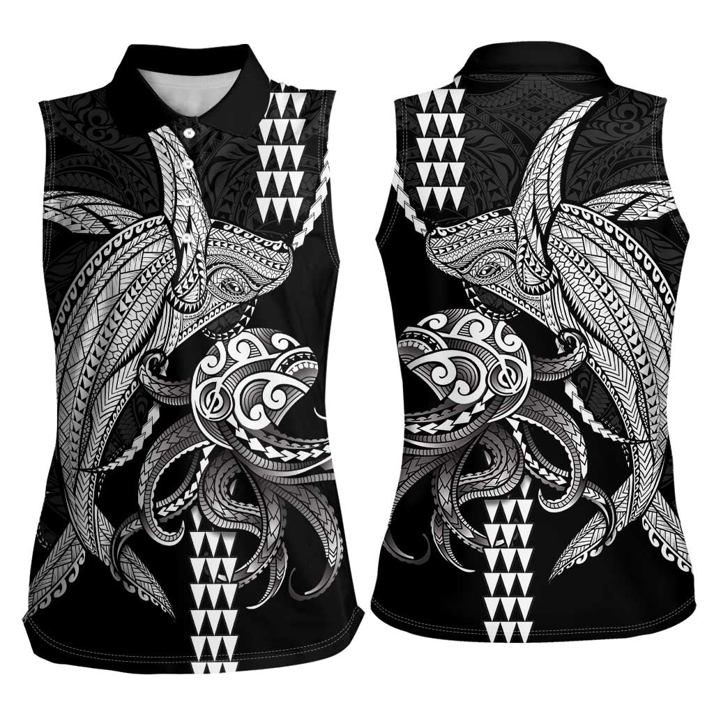 Kanaloa Aloha Hawaii Women Sleeveless Polo Shirt Humpback Whale Octopus Tattoo Kakau Pattern LT14 - Polynesian Pride