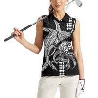 Kanaloa Aloha Hawaii Women Sleeveless Polo Shirt Humpback Whale Octopus Tattoo Kakau Pattern LT14 - Polynesian Pride