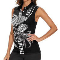 Kanaloa Aloha Hawaii Women Sleeveless Polo Shirt Humpback Whale Octopus Tattoo Kakau Pattern LT14 - Polynesian Pride