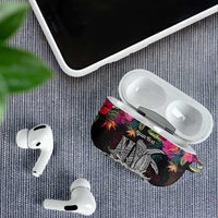 Personalised Hawaii AirPods Case Humpback Whale Tattoo With Tropical Flowers Black