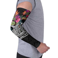 Personalised Hawaii Arm Sleeves Humpback Whale Tattoo With Tropical Flowers Black