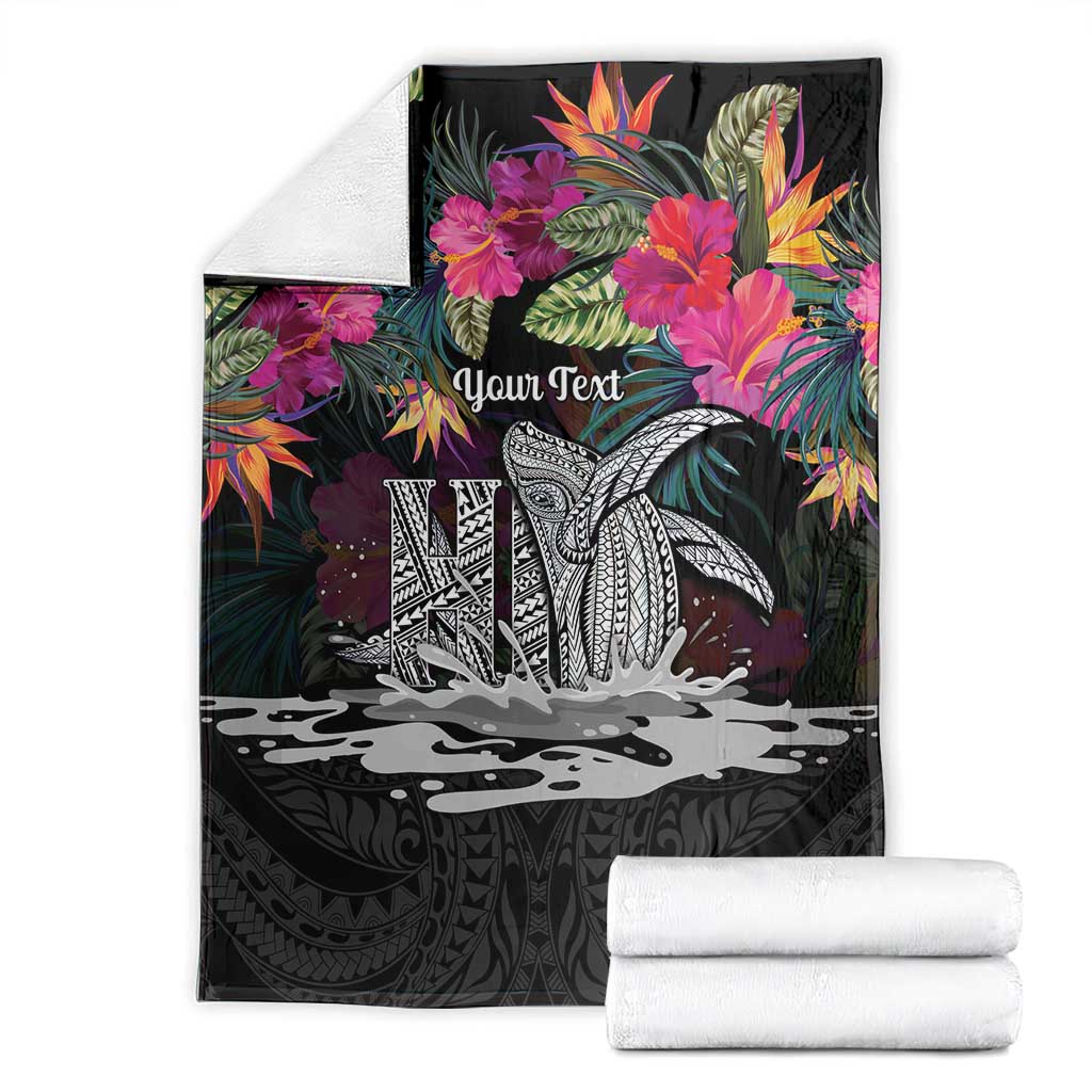 Personalised Hawaii Blanket Humpback Whale Tattoo With Tropical Flowers Black