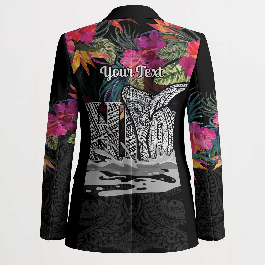 Personalised Hawaii Blazer Humpback Whale Tattoo With Tropical Flowers Black