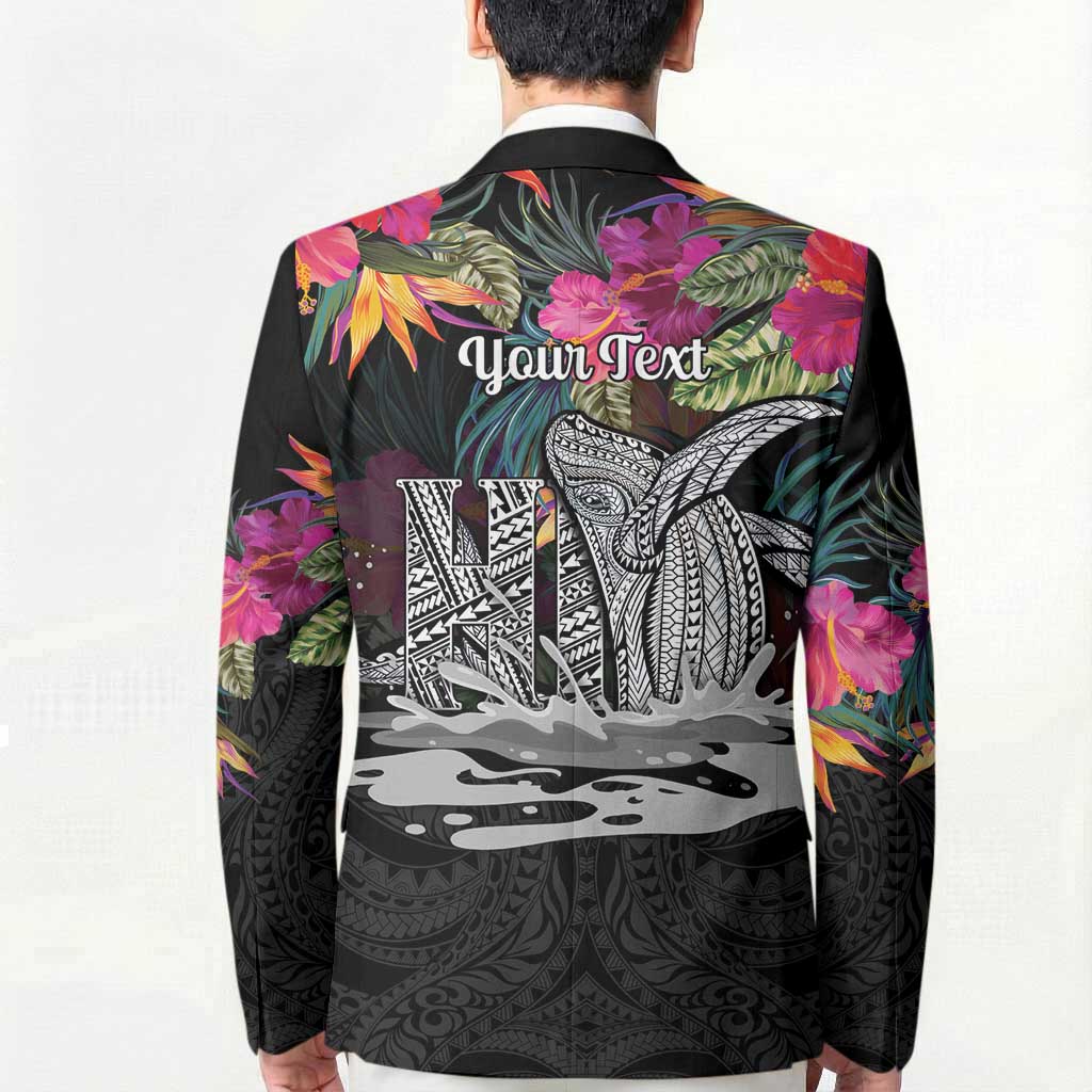 Personalised Hawaii Blazer Humpback Whale Tattoo With Tropical Flowers Black